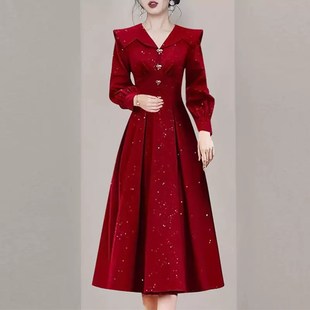 高级感敬酒礼服裙 女装 女神范高端气质名媛红色连衣裙2024春装 新款