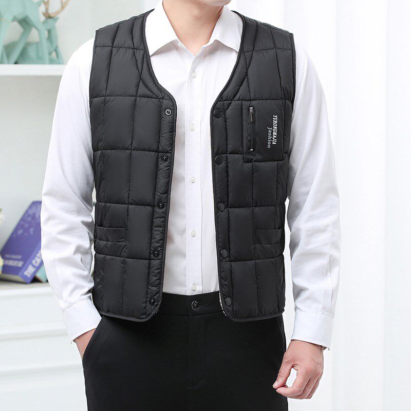 秋冬新款中老年羽绒棉马甲背心男加绒加厚大码马夹内外穿保暖内胆