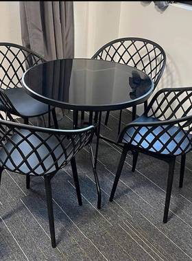 简44233约碳店钢小圆茶桌椅组合阳台休休闲洽谈桌息区户外奶金属