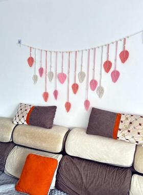 北毯欧简in手工编宿织挂16叶饰木珠树叶结婚装饰挂流苏壁s挂民玄