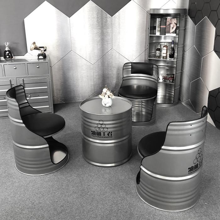 洽工业风创意油桶沙肉发吧酒桌椅烤店饭164厅谈休闲铁艺卡座茶几