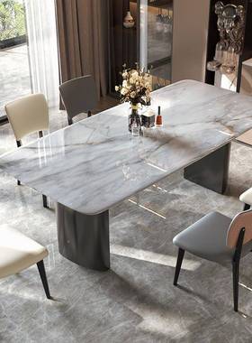天然IBE奢石理大理石餐桌组椅合奢高端别墅长方形彩晶石轻大石面
