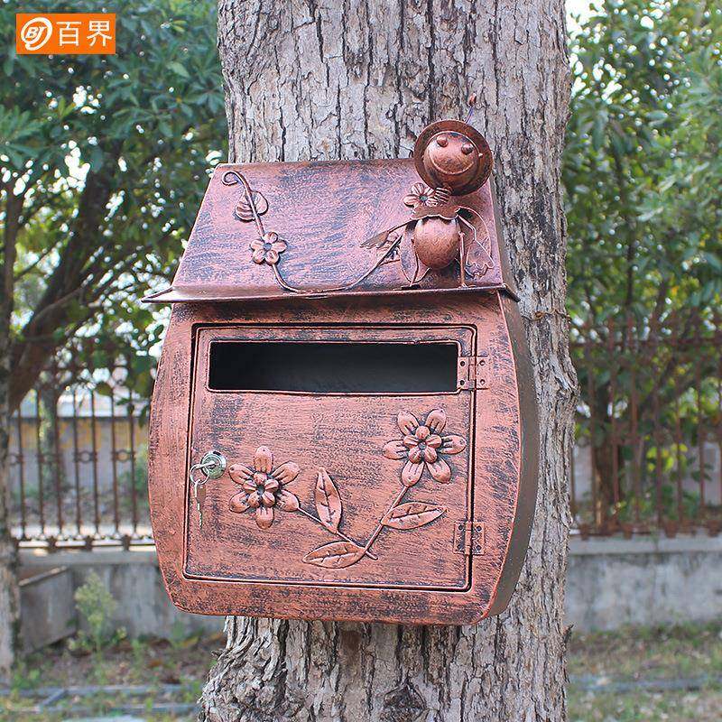 锁BJ1143百界欧式墅信箱田园复古挂墙带别信报箱邮学校筒防水室外