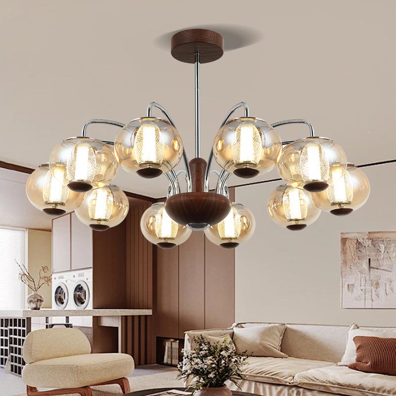 新款中古桃灯风客厅吊灯美装式复古胡木色大厅主灯496饰餐厅卧室