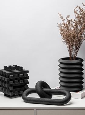 现代几中式创摆意黄洞仿石纹树脂几何拱LSZ0448门件客厅茶花瓶花