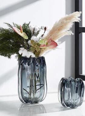 现代轻插奢灰色花瓣口琉璃花瓶餐玄桌电视家居客020209柜厅关装饰