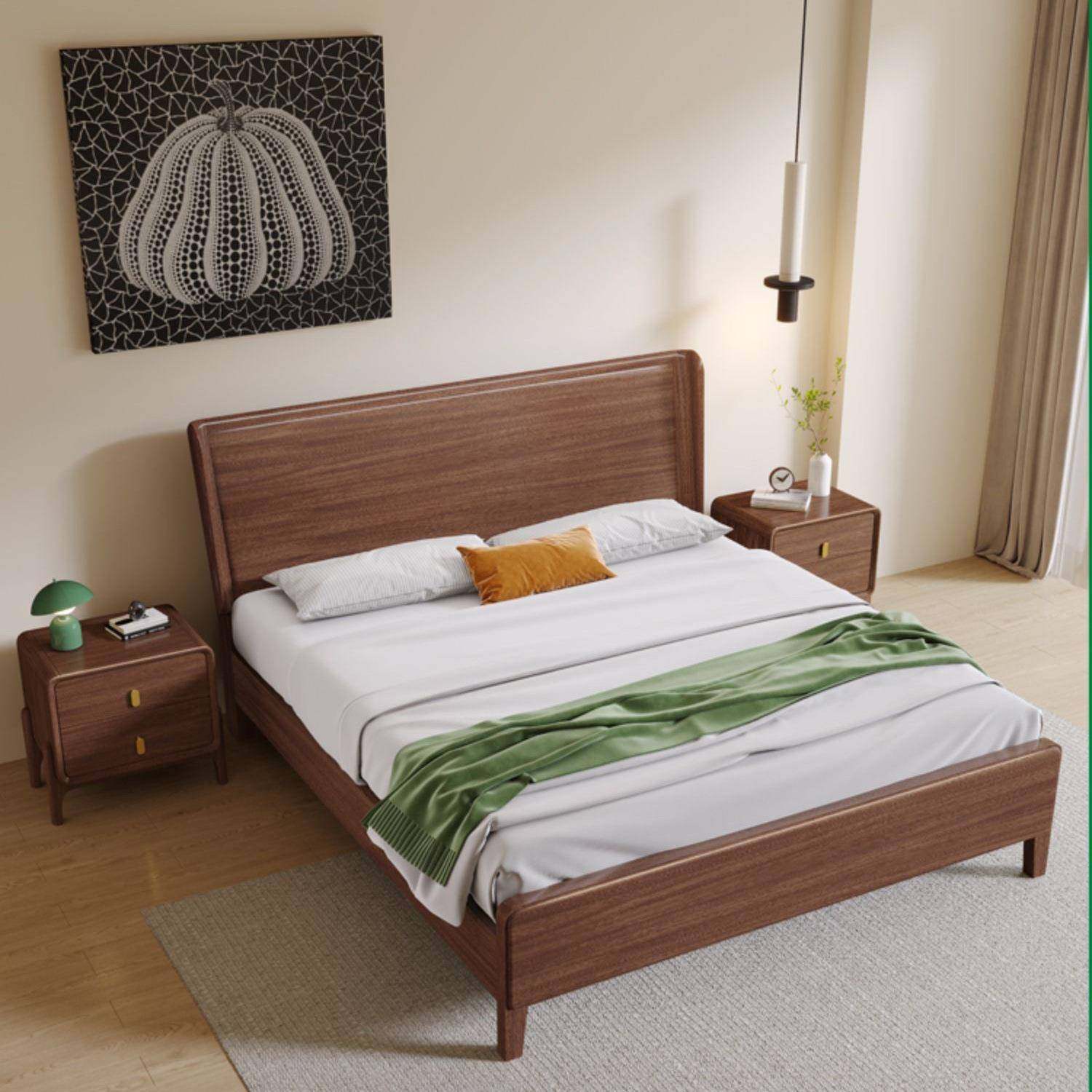 床现代约胡桃木实米木床人床1.简51.C078米北欧婚床收纳床主卧双