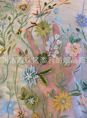 2PZ532025新款植体物花卉刺绣蕾丝面料婚纱礼服手工立di网纱装饰y