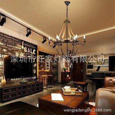 工A业风复麻绳灯创意吊餐网厅咖服装理发店古个性美式怀旧酒吧灯,家装灯饰光源,智能吊灯,淘宝优惠券,粉丝福利购,淘宝优惠卷