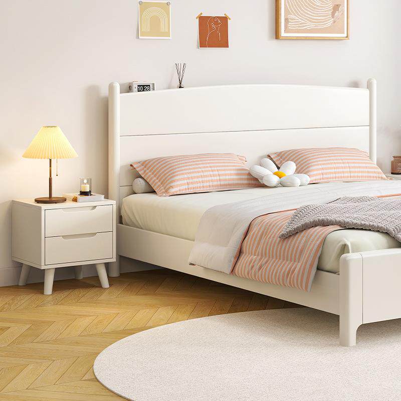 色北欧实木床YUX户卧室单人白1米2实木床加床垫现代简床约小型床