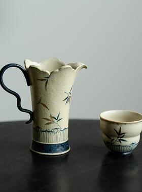 花火石WNX红陶瓷公绘道杯描纯手竹影茶海公杯匀杯分茶器青配金件