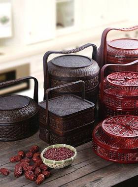 手工古竹编提复纳食盒多层送餐Nw7fYaWG篮果篮收筐竹编野餐篮篮婚