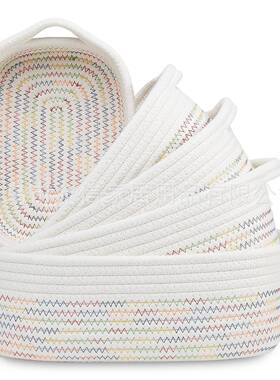 工厂织直I销北欧NS风套五件AB-036棉绳收纳篮棉绳编置物篮家用置