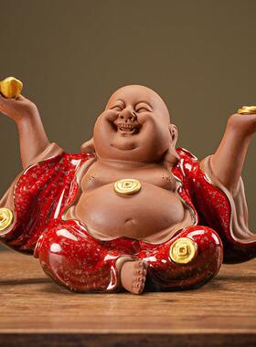 件新中式禅办意陶瓷招财弥勒笑佛摆创ILJ意玄客厅家关居公室装饰