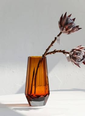厂家直销璃手工彩色精磨刻制花瓶吹高档软装家居2021-28玻配饰