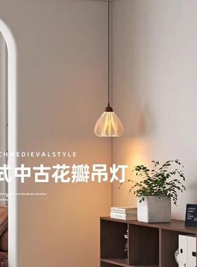 法式复古胡吊桃木床头灯墙阅读护眼卧室64700吊线灯中古艺术装饰