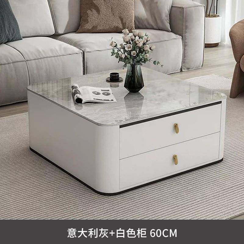 岩板几奢现代简约方形COM小茶户型客厅实轻木家用软包极简理石茶