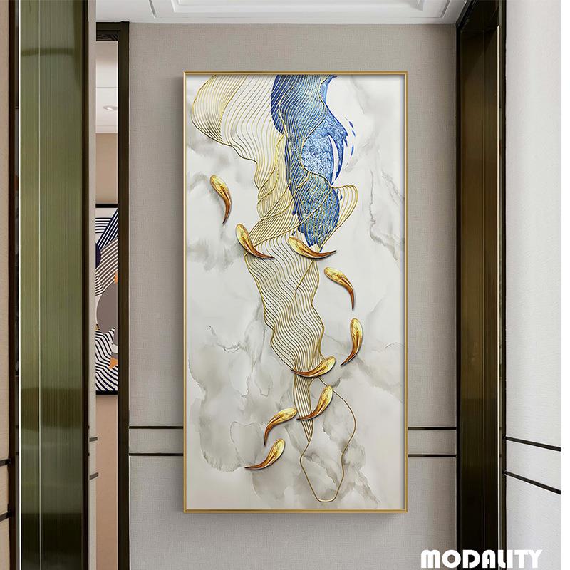 大幅画入关门玄装饰九鱼图晶瓷JSL-399画中式挂画走廊壁画墙茶室