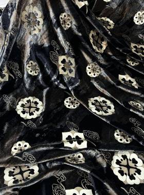 工厂梭织65111真丝绒乔其丝绒雕印压胶桑蚕丝底敦煌宝相花