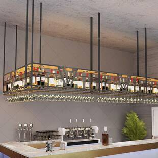 吧台顶上吊柜倒挂悬挂式红酒杯架置物架酒柜餐厅工业风铁艺吊杯架