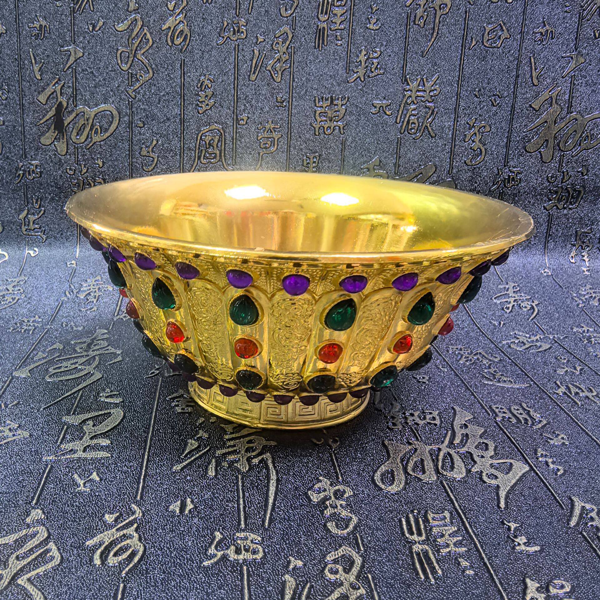 工艺品仿古杂项做旧宝石碗影视道具宝石镶嵌工艺品摆件收藏装饰品
