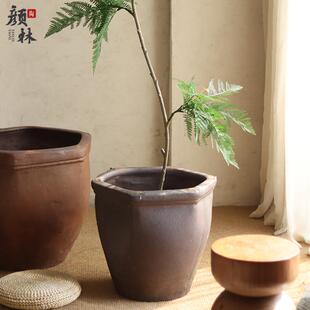 方口六边形花盆复古粗陶大陶盆花园景观庭院绿植盆田园种树大盆