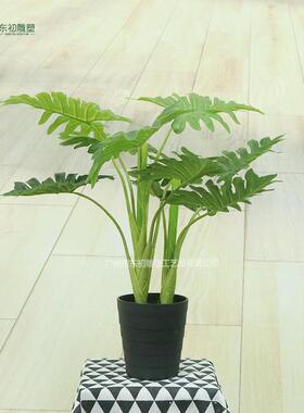 65cm小型两杆绿色室内装饰造景仿真喜林芋假绿植盆景