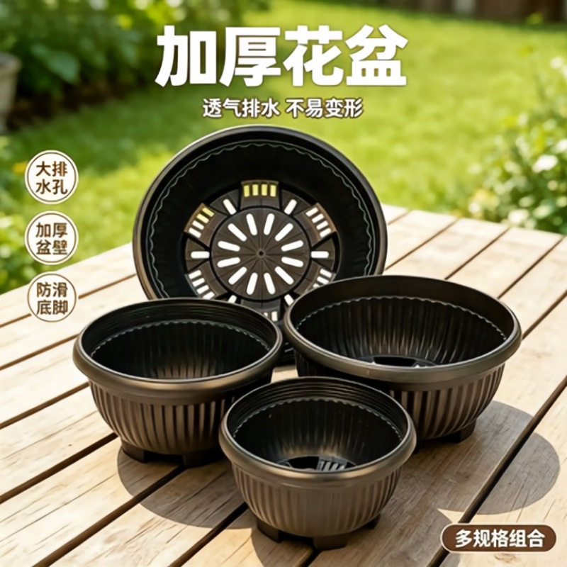 聚宝盆元宝盆多肉塑料花盆大号透气圆形大口径花盆控根多肉盆批发