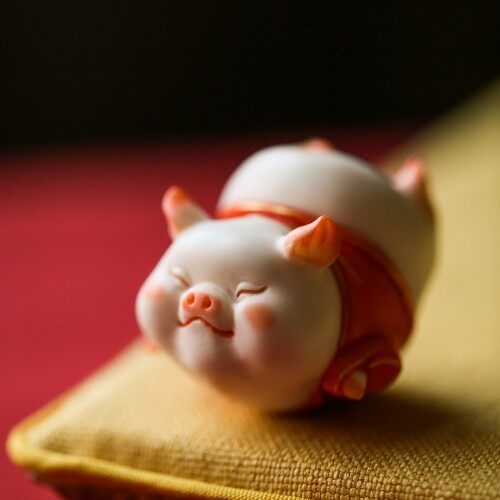 鹿角彩绘|福小猪摆件客厅收藏品创意中式摆件桌面工艺品