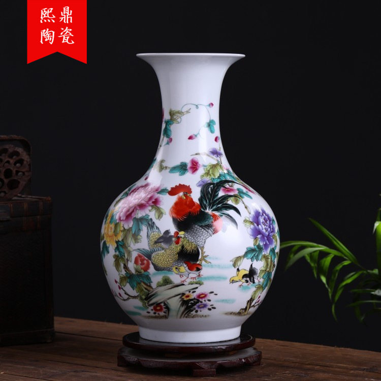 装饰工艺品摆件现代手工陶瓷花瓶釉上彩全家福桌面花瓶花插摆设