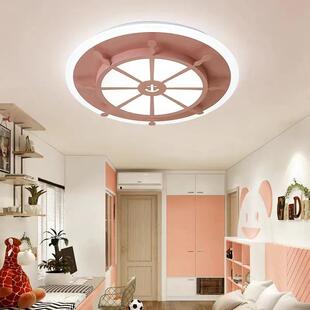 儿童房吸顶灯男孩创意薄船舵卧室灯led蓝色卡通地中海风格灯具