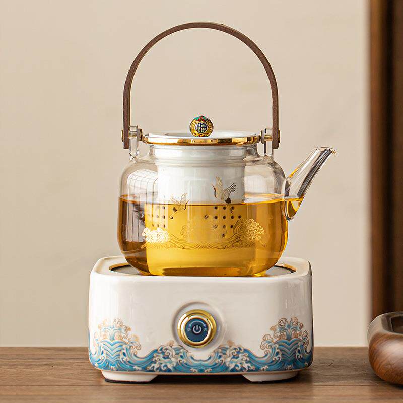 电陶炉煮茶器玻璃沏茶煮茶壶烧水泡喝茶壶圆形大容量蒸汽围炉套装