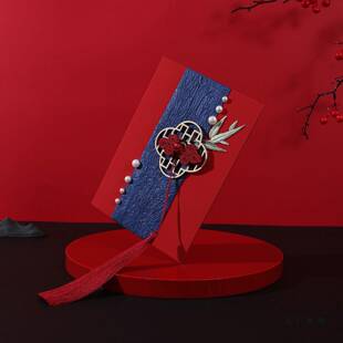 结婚誓言卡手工创意中式蓝红色竹窗宣誓本新郎新娘婚礼致辞宣誓卡