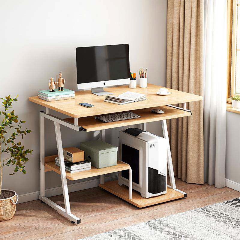 电脑桌带主机位桌椅带椅轻奢家用书桌房间用卧室带书架学生写字桌