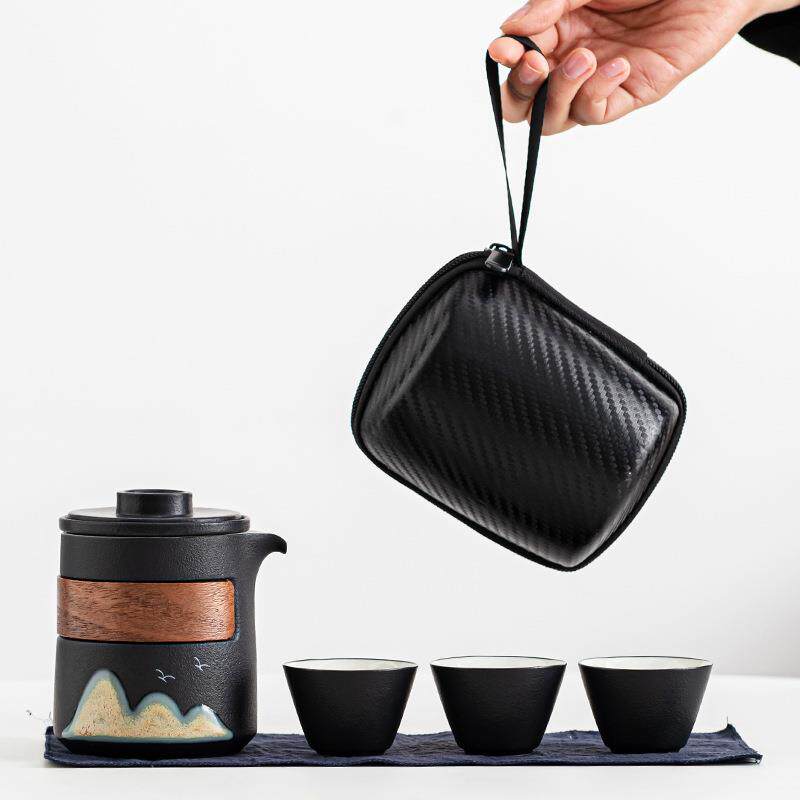 黑陶快客杯一壶三杯旅行茶具随身泡茶壶户外功夫便携茶壶泡茶套装
