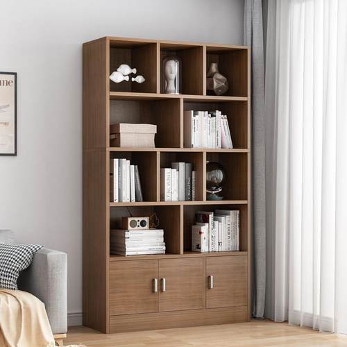 简易书柜多层靠墙办公室客厅收纳柜家用置物架学生木柜子落地书架