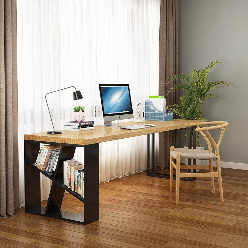 简约靠墙一字长条桌双人实木书桌家用电脑桌台式学生办公桌学习桌