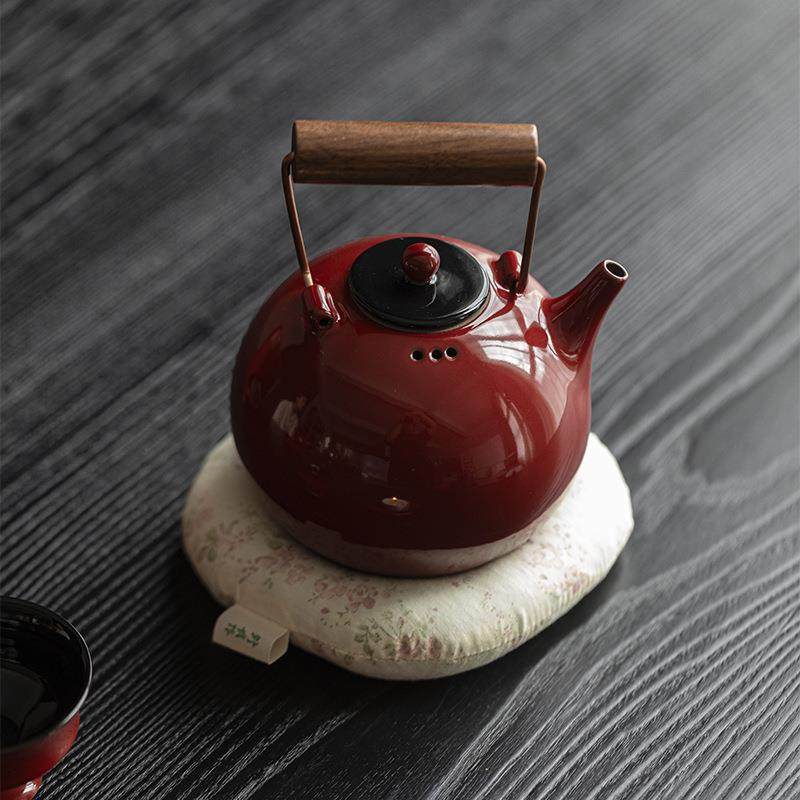 赭红陶瓷围炉煮茶器蜡烛温茶炉小风炉酒精炉小炉子茶火炉