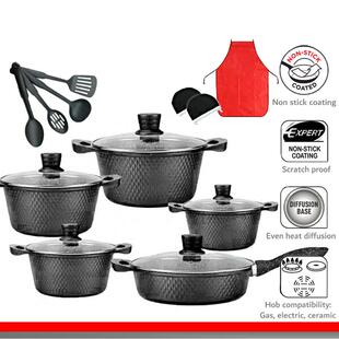 现货供应dessini17件套菱形花岗岩不粘锅厨具套装