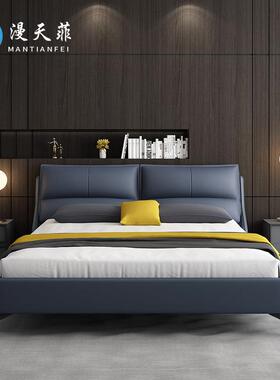 意式极简真皮床双人主卧简约现代软包婚床高箱储物意式轻奢皮艺床