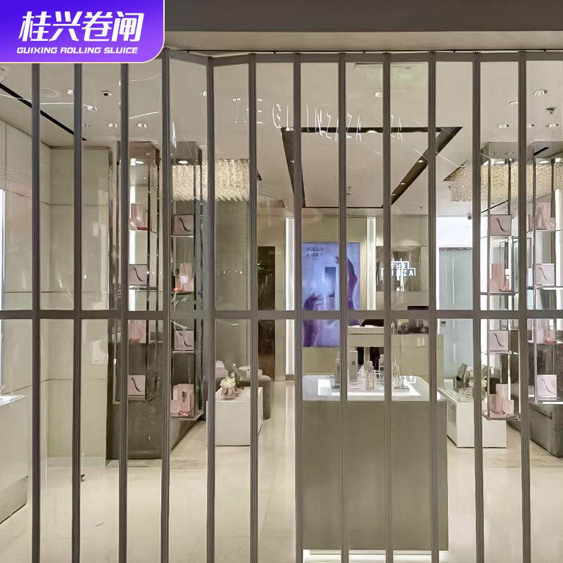 折叠门推拉门隐形铝合金水晶商铺商场透明阻隔遥控门车库门图片