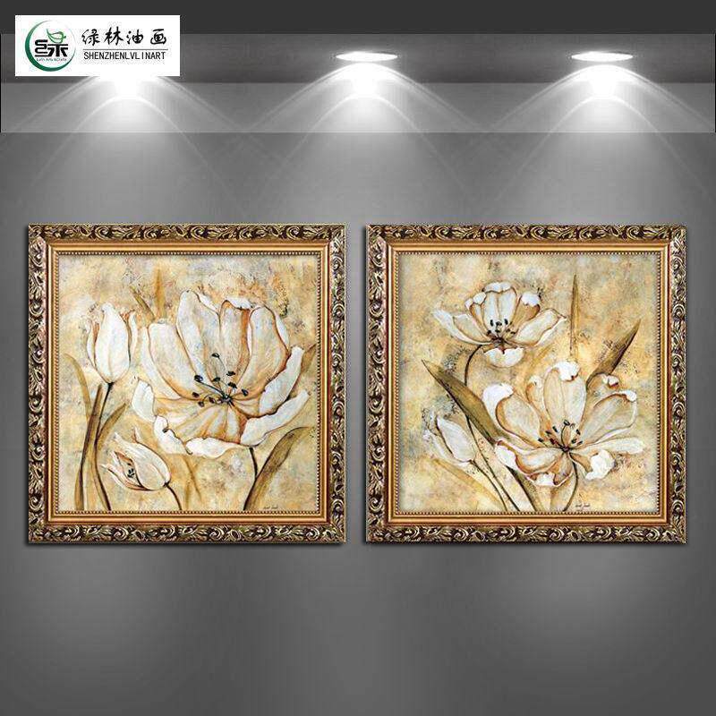 欧式有框花开富贵装饰画客厅卧室餐厅玄关两联挂画仿真花卉油画