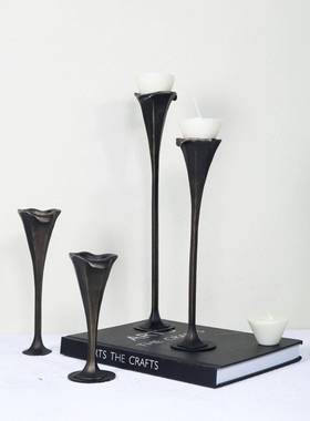 复古欧式黑色烛台摆件中古风样板间餐厅烛光晚餐蜡台装饰品样板间