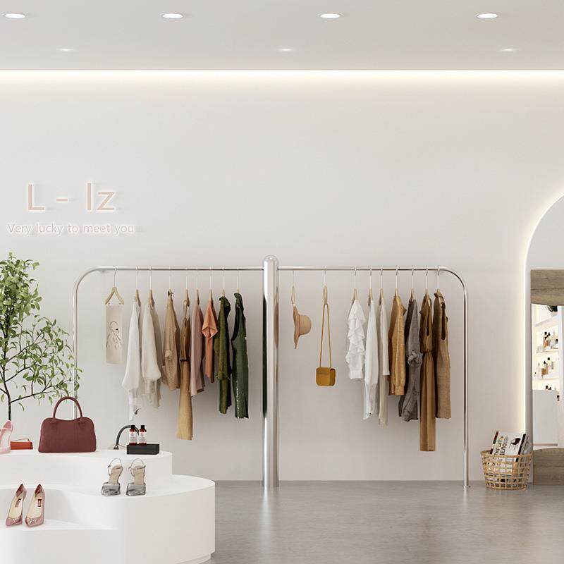 服装店展示架不锈钢拉丝上墙男女装壁挂专用挂衣架新款时尚童装店