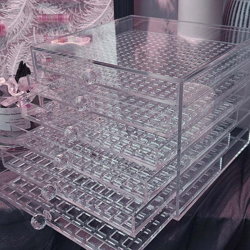 华子别墅美甲收纳盒亚克力材质美甲盒抽屉式透明展示饰品整理盒