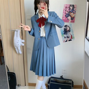 樱花家族jk漫画感绀碧色 校供感西服西裤DK制服西装外套套装男女