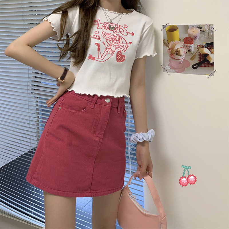 微胖女生穿搭a字裙子胖妹妹大码夏装高腰显瘦牛仔短裙女半身薄款