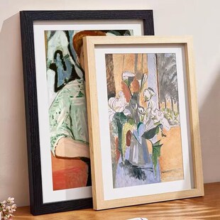 8开原木色简约风格卧室客厅装饰8K实木画框挂墙4K装裱画框