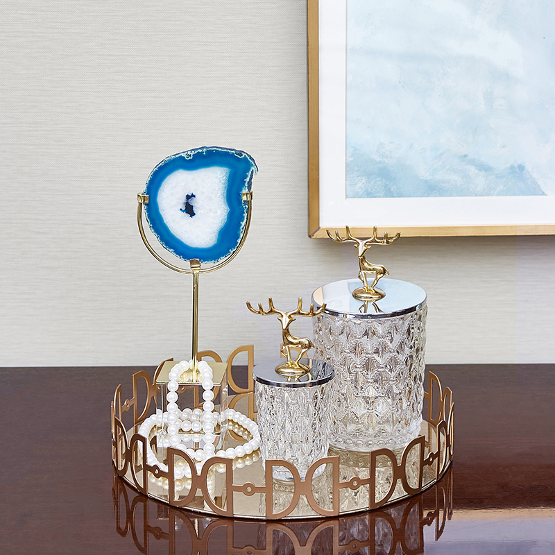 欧式金属玻璃美式储物罐摆件样板间客厅家居装饰品糖果罐收纳摆设