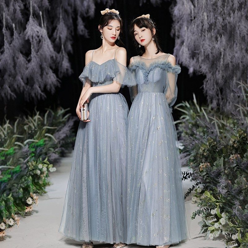 姐妹团伴娘服冬季2021新款显瘦仙气主持人女晚礼服裙长款平时可穿